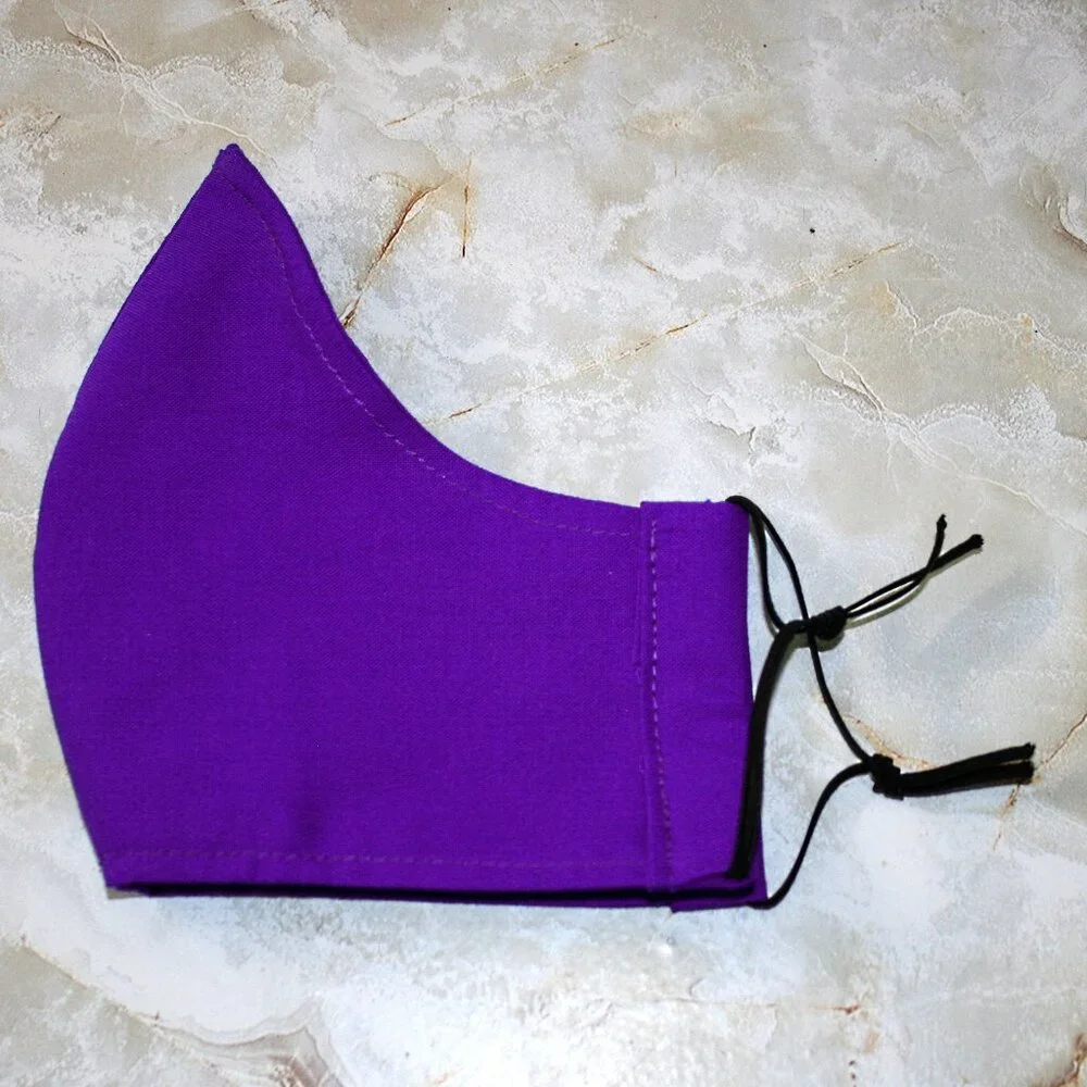 HAND CRAFTED Face Mask Purple Adult Cloth Fabric Solid - Shield Style